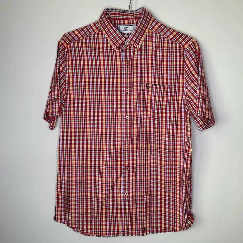 Southern Tide Intercoastal Red-Green-Blue-Yellow Plaid‎ SS Shirt in Size Medium
